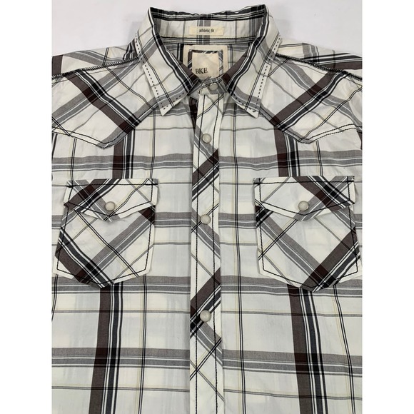 BKE Pearl Snap White Black Gray Western Long Sleeve Dress Shirt Size Large‎ - Picture 9 of 10